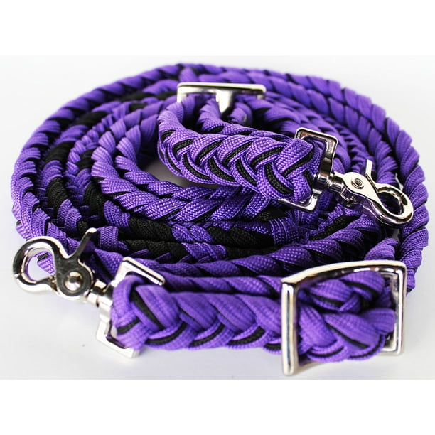 Roping Knotted Horse Tack Western Barrel Reins Nylon Braided Purple