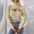 thumbnail image 2 of VNKIDY Women Turtleneck Sweater Solid Color Turtleneck Sweater Soft Ribbed Knit Puff Long Sleeve Fitted Top For Daily Wear Fashionable Knitwear, 2 of 4