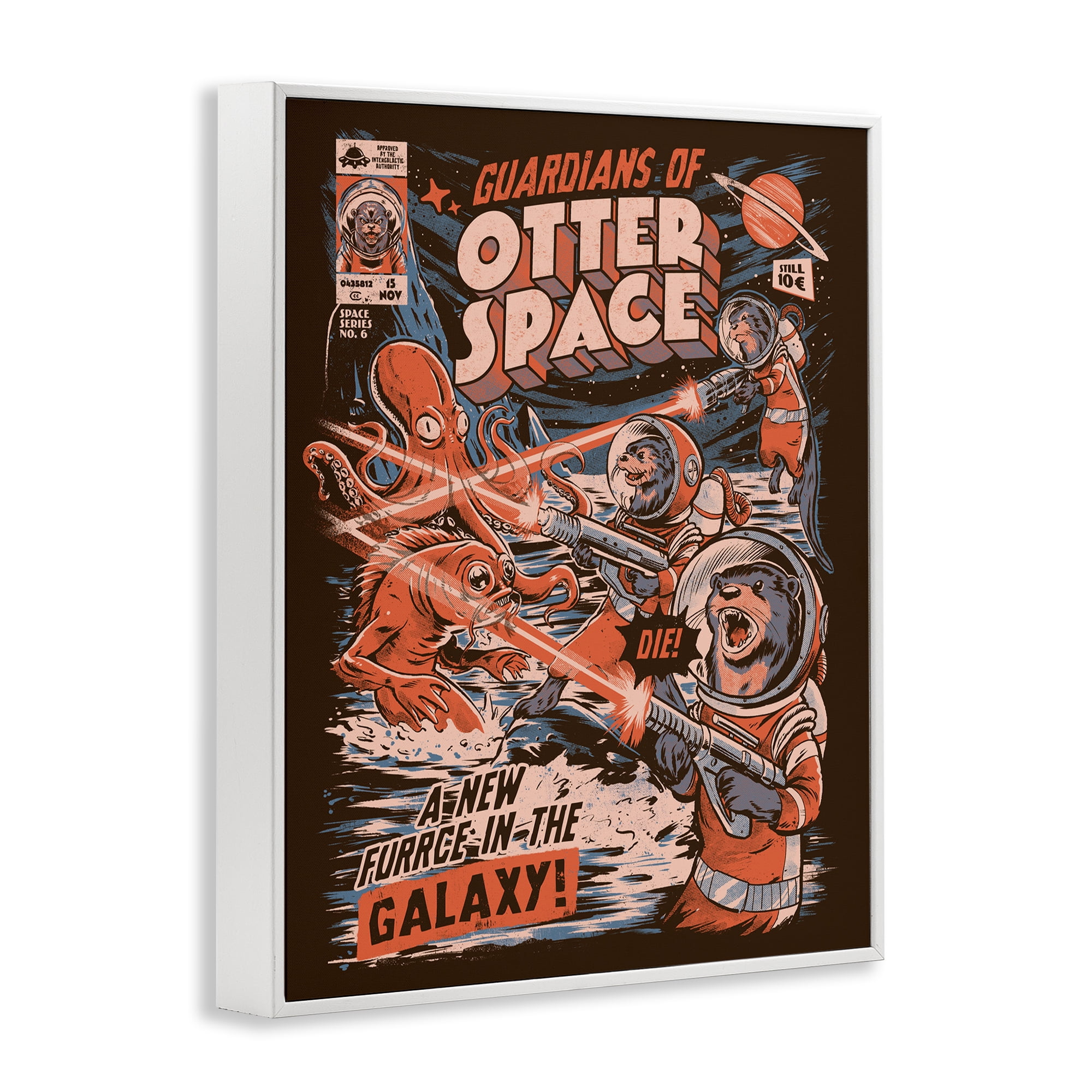 Stupell Industries Guardians Of Otter Space Retro White Framed Giclee Art, design by EduEly Designs
