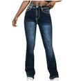 thumbnail image 2 of YanHoo Women's Flare Bell Bottom Jeans High Waisted Pull On Wide Leg Bootcut Jeans Slim Fit Stretchy Denim Pants Dark Blue,XL, 2 of 6