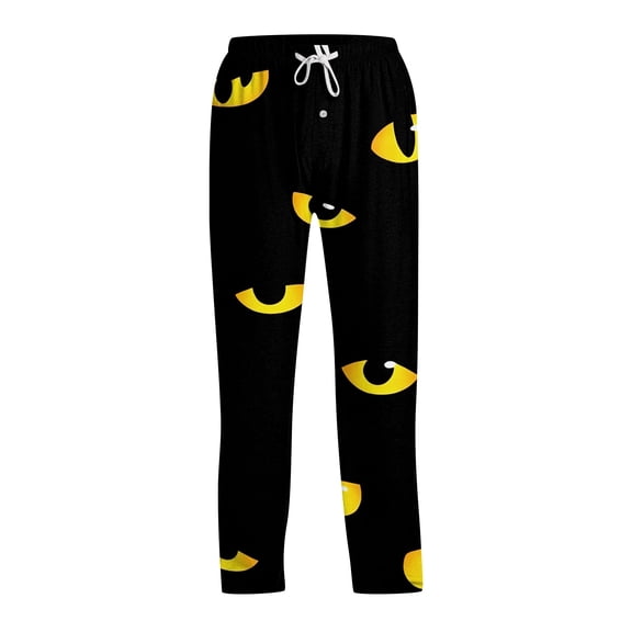 Domzest Halloween Mens Pajama Pants Wide Leg Pumpkin Ghost Bat Graphic Pajama Bottoms Drawstring Elastic Waisted Funny Sleepwear Green M