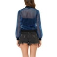 thumbnail image 3 of INSPIRE CHIC Bomber Jacket for Women's Sheer Mesh Glitter Shiny Long Sleeve Zip Up Jackets L Dark Blue, 3 of 6