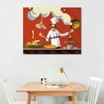 thumbnail image 2 of JEUXUS Kitchen Cartoon Chef with Delicious Food Canvas Wall Art Prints Painting Picture, Red Lattice Frame Walls Decor Artworks for Living Room Bedroom Bathroom, Ready to Hang Arts, 2 of 4