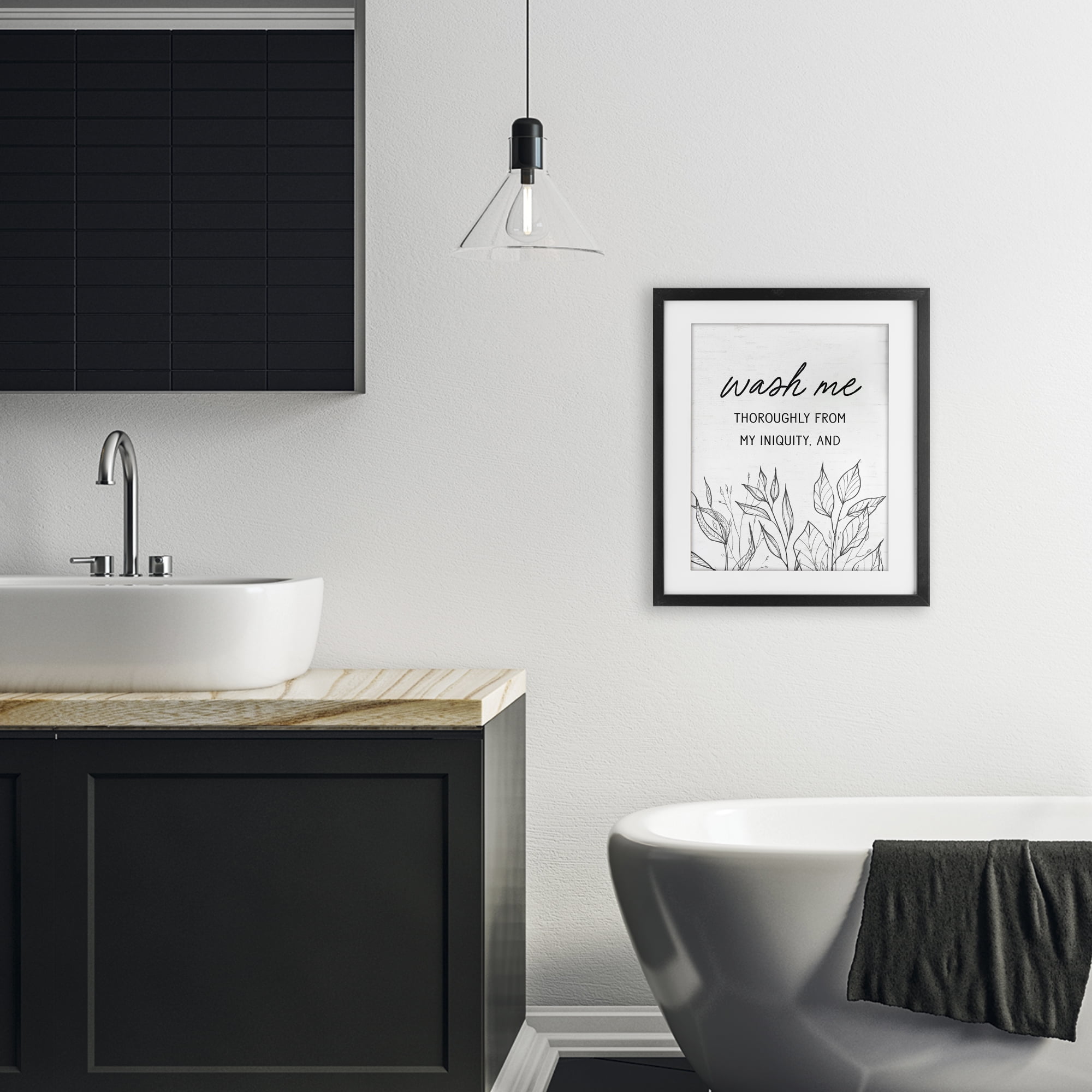 Wash Me Thoroughly Scripture Black Framed Print Under Glass, design by Lettered and Lined