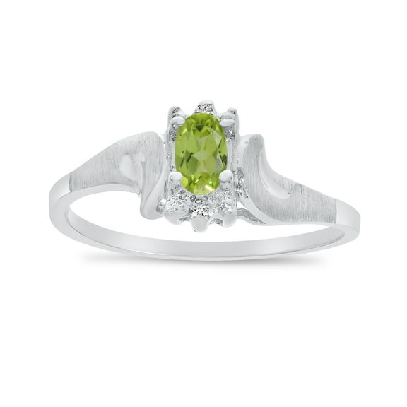 14k White Gold Oval Peridot And Diamond Satin Finish Ring