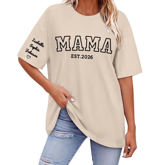 Womens Summer Tops Gsakboxl Custom Printed Cotton Short Sleeve Shirt Personalized Name On Sleeve DIY Casual Tee Unique Birthday Mothers Day Gift for Mom Grandma T Shirts for Women L