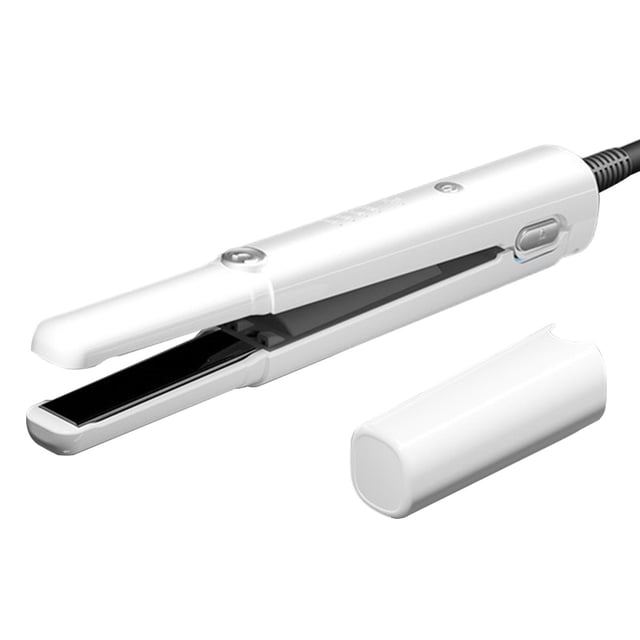 Plancha y rizador de pelo portátil con 4 temperaturas ajustables y placas de cerámica para mujer. Blanco