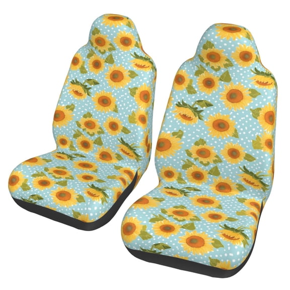 Xecao White Polka Dot Sunflower A Print Car Seat Cover in That Fits Most Cars, Vans, SUVs, and Trucks.
