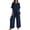 Navy, variant on 2 Piece Outfit Sets for Women Cream Linen Blend Short Sleeve Top & Wide Leg Pants