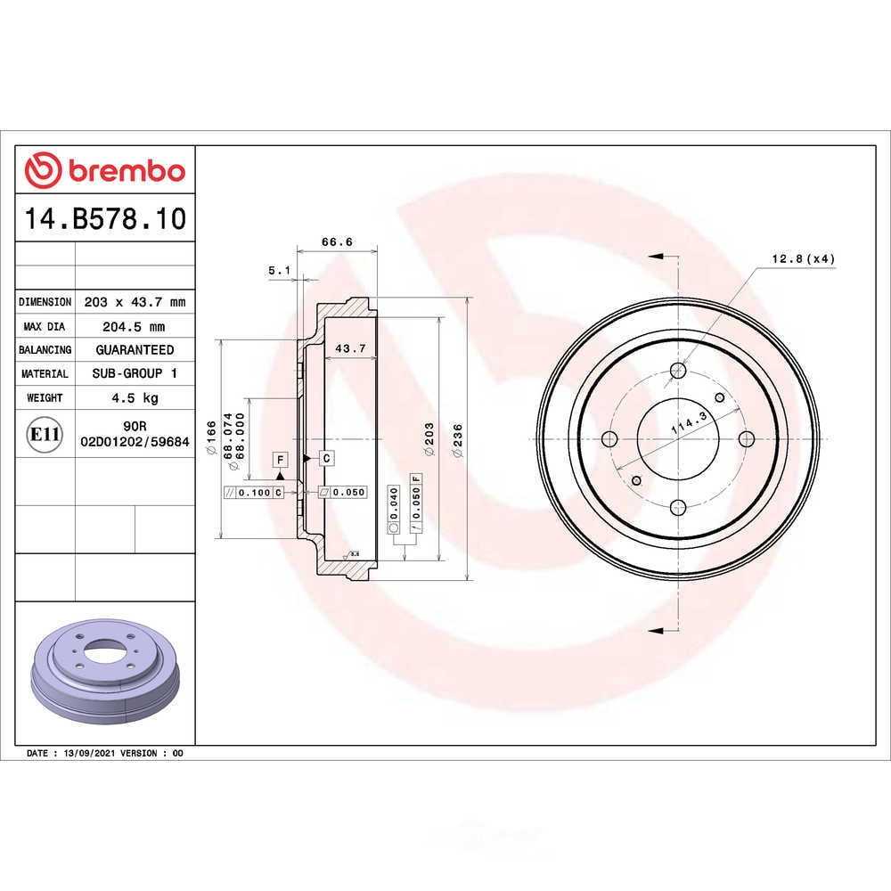 Brembo 14.B578.10 ESSENTIAL Brake Drum
