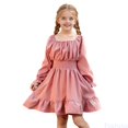thumbnail image 2 of Fozruso Girls Dresses for School Summer Girls Square Neck Flutter Sleeve Dress With Ruffle Hem Elegant Flared A Line Long Gown For And Party Wear Sizes 6-7 Years(Red), 2 of 6
