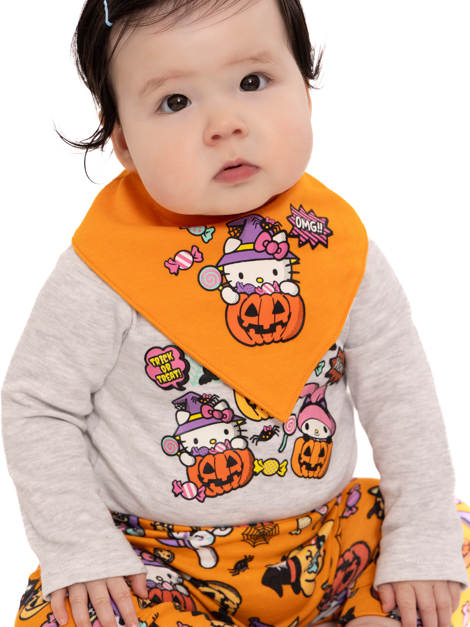 Halloween Hello Kitty and Friends Baby Girls Bodysuit and Pants with Bib Outfit Set, 3-Piece, Sizes 0M-12M