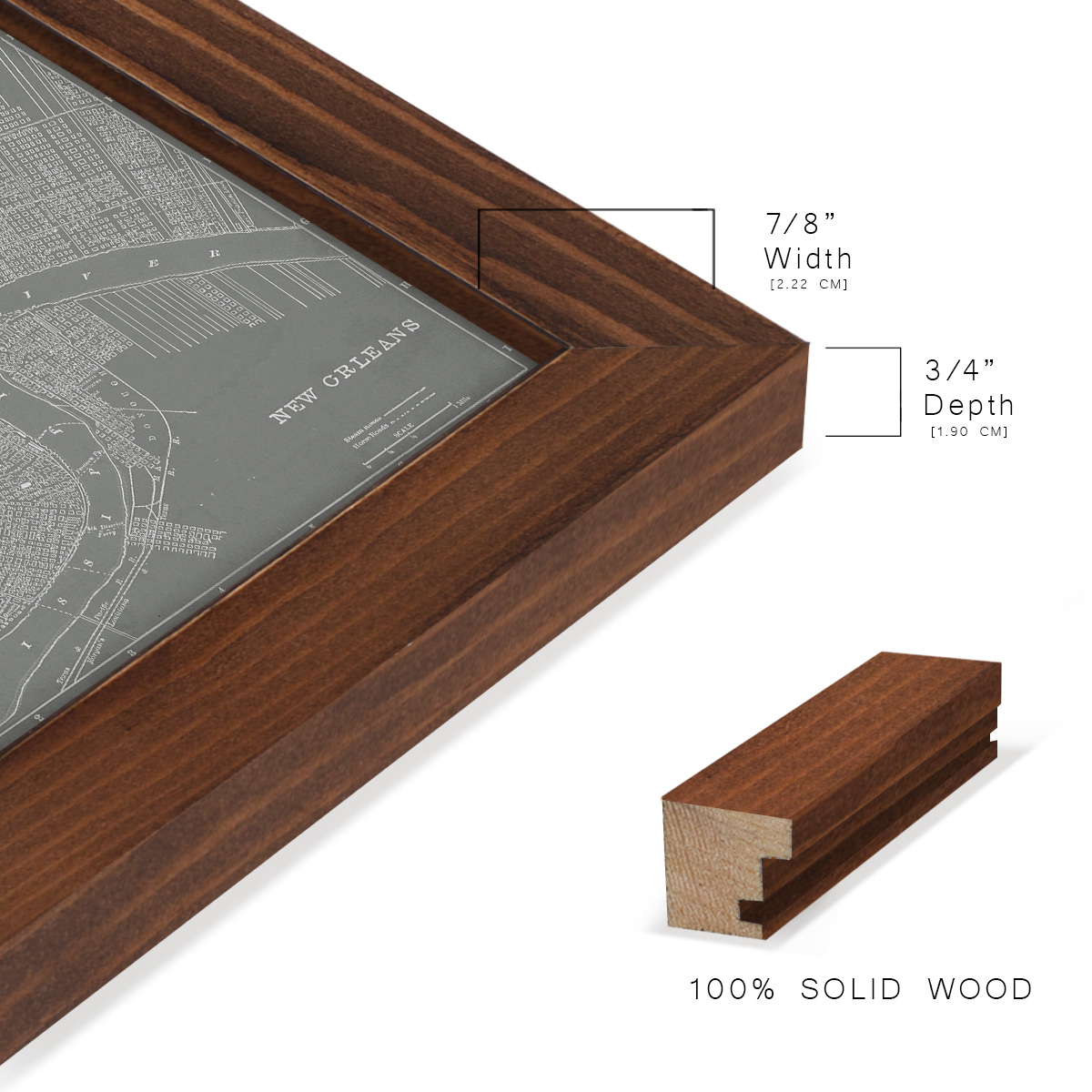 City Map of New Orleans -Framed Print w/glass-Chestnut