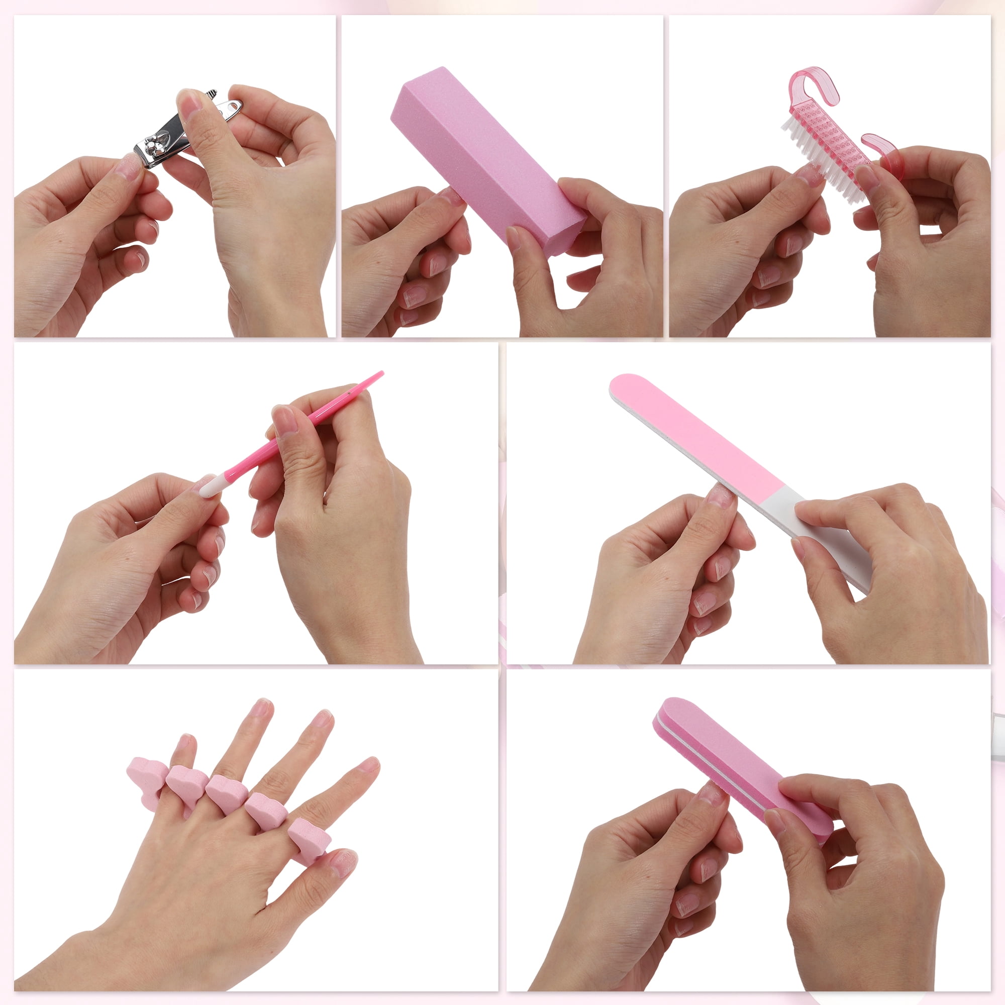 Unique Bargains Portable Manicure Tools Kit for Nail Care Pink White Silver Tone