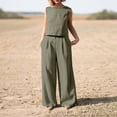 thumbnail image 3 of Completo Pantalone Lungo Conjunto de pantalones de 2 piezas para mujer, informal, de cintura alta, cuello redondo, cremallera, atuendo diario de alta costura Kuymtek Verde Militar L para Mujer, 3 of 5