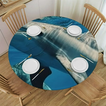 

Orinice Dolphins Fish Person Round Tablecloth Stain-Resistant Washable 100% Polyester Waterproof for Outdoor Picnic Camping Indoor Kitchen Dining Party 42 -46