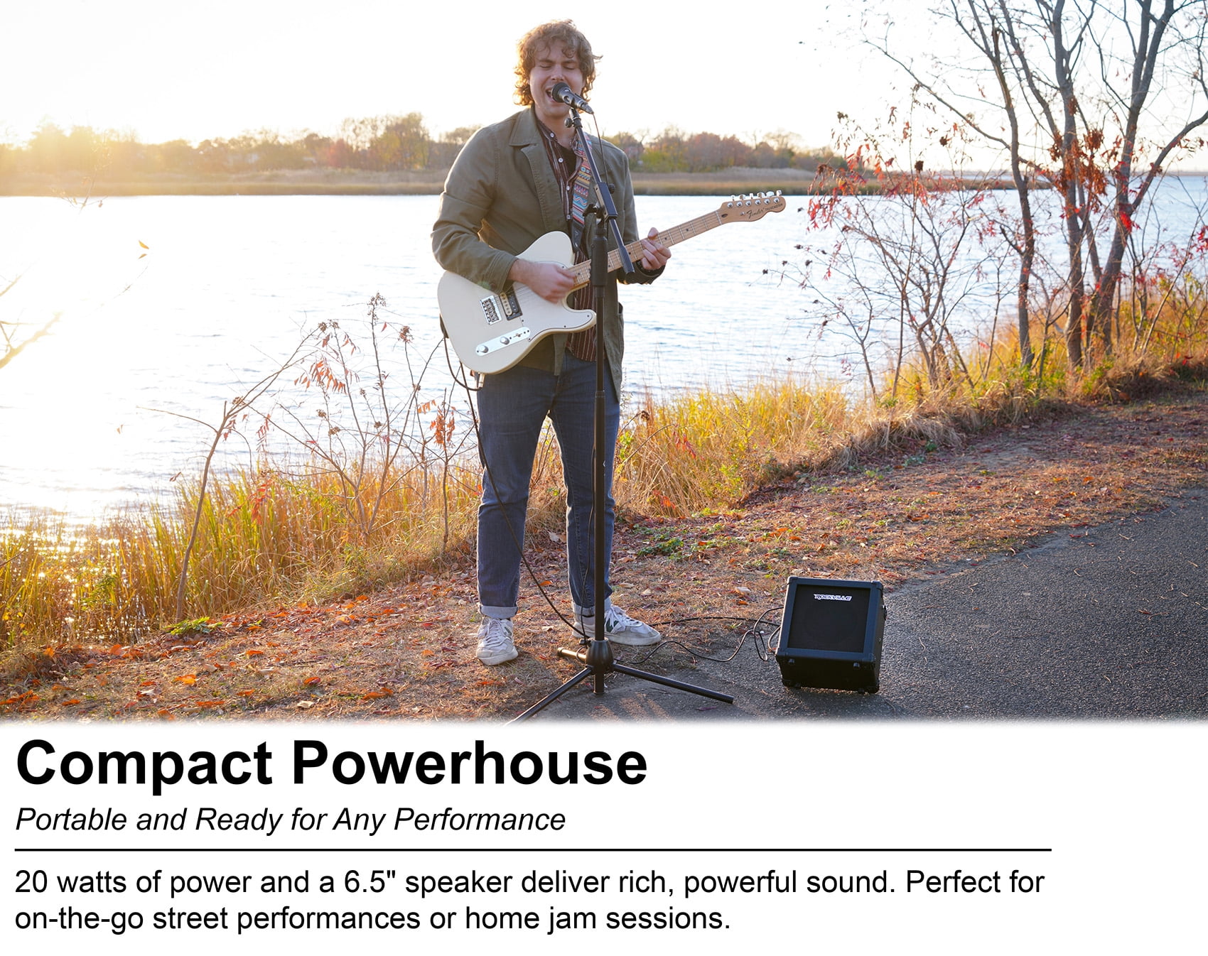Rockville G-CHARGE 20 BLACK Rechargeable Battery Guitar Amplifier Spring Reverb