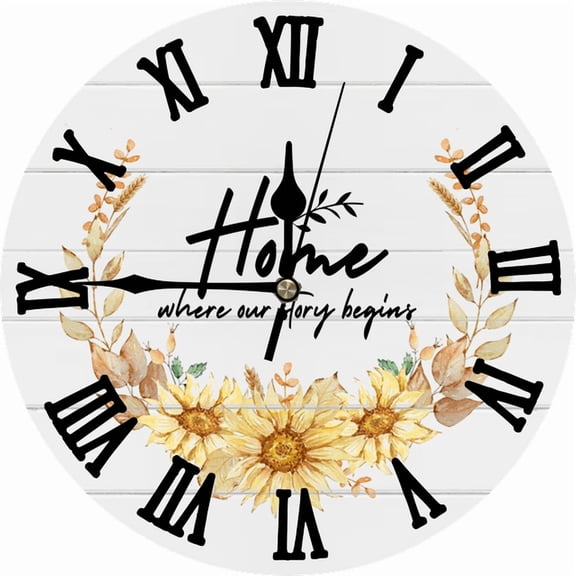 LERJIMUX 10 Inch Decorative Wall Clock Roman Numerals Wall Clocks Battery Operated Silent Wall Clocks Wooden Round Sunflower Hanging Clock for Kitchen,Dining Room,Office and Living Room