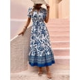 thumbnail image 6 of Women'S Summer Short Sleeves Boho Floral Print Tiered Casual Flowy Long Maxi Dress Blue L, 6 of 10
