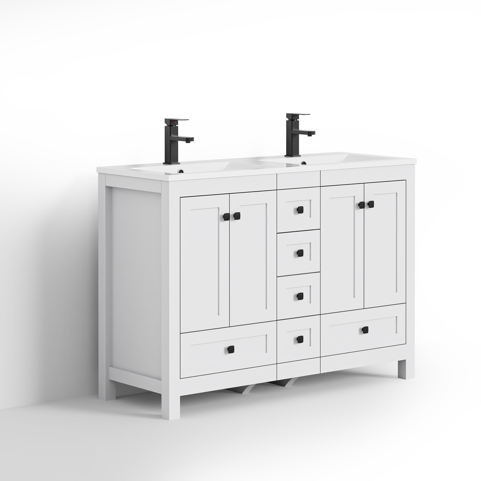 Eclife 48" Freestanding Bathroom Vanity Set with Resin Double Sink Top, PU Paint, Water Saving Faucet, White
