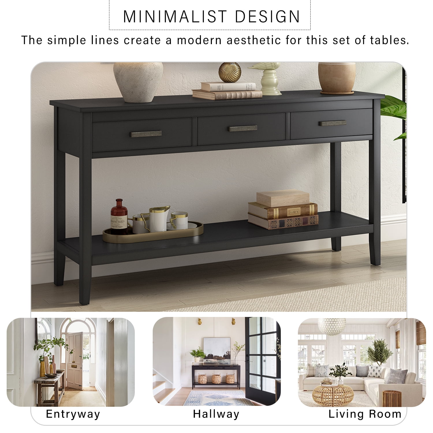 Harper & Bright Designs Rustic Console Table with Drawer, Contemporary Long Sofa Table Entryway Table with Shelf, Entrance Table for Entryway Hallway Living Room, Black