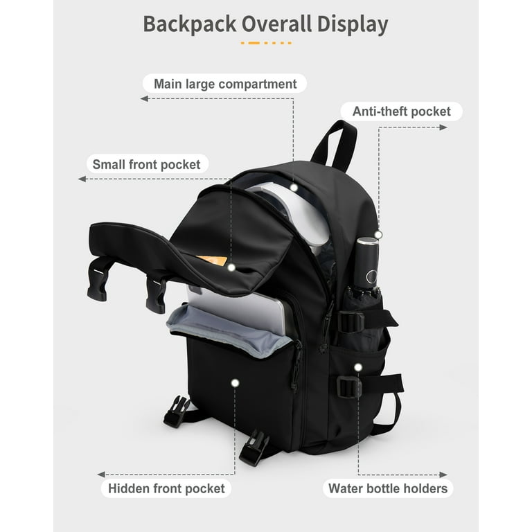 Aesthetic School Backpack Waterproof Black Bookbag College High School Bags  for Boys Girls Lightweight Travel Casual Daypack Laptop Backpacks for Men