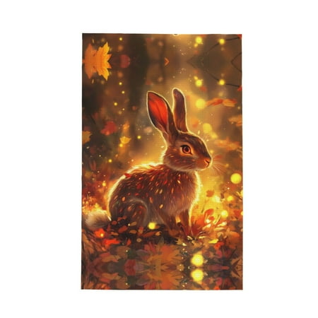

Absorbent Kitchen Towels Autumn Cute Maple Leaf Rabbit Quick Drying Dish Towels for Kitchen Drying Soft Hand Towels with Lanyard for Kitchen Decor
