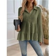 thumbnail image 4 of Women'S Button Down Peplum Blouse Long Sleeve Collared Loose Fit Shirts Textured Top Green XXL, 4 of 7