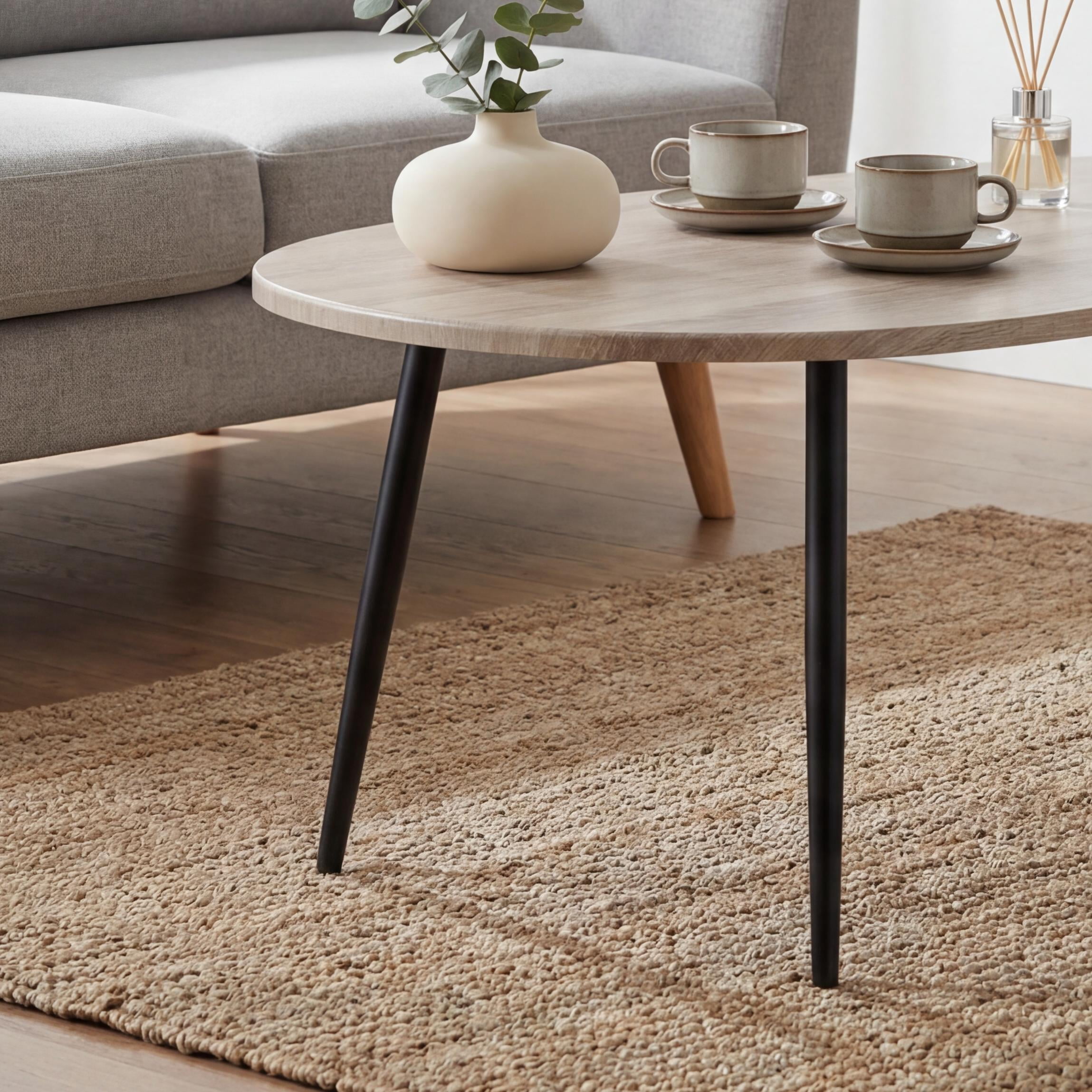 ELLEGNT Oval Coffee Table,Mid-Century Modern Center Table with Sturdy Metal Frame, Compact Retro Sofa Table for Living Room