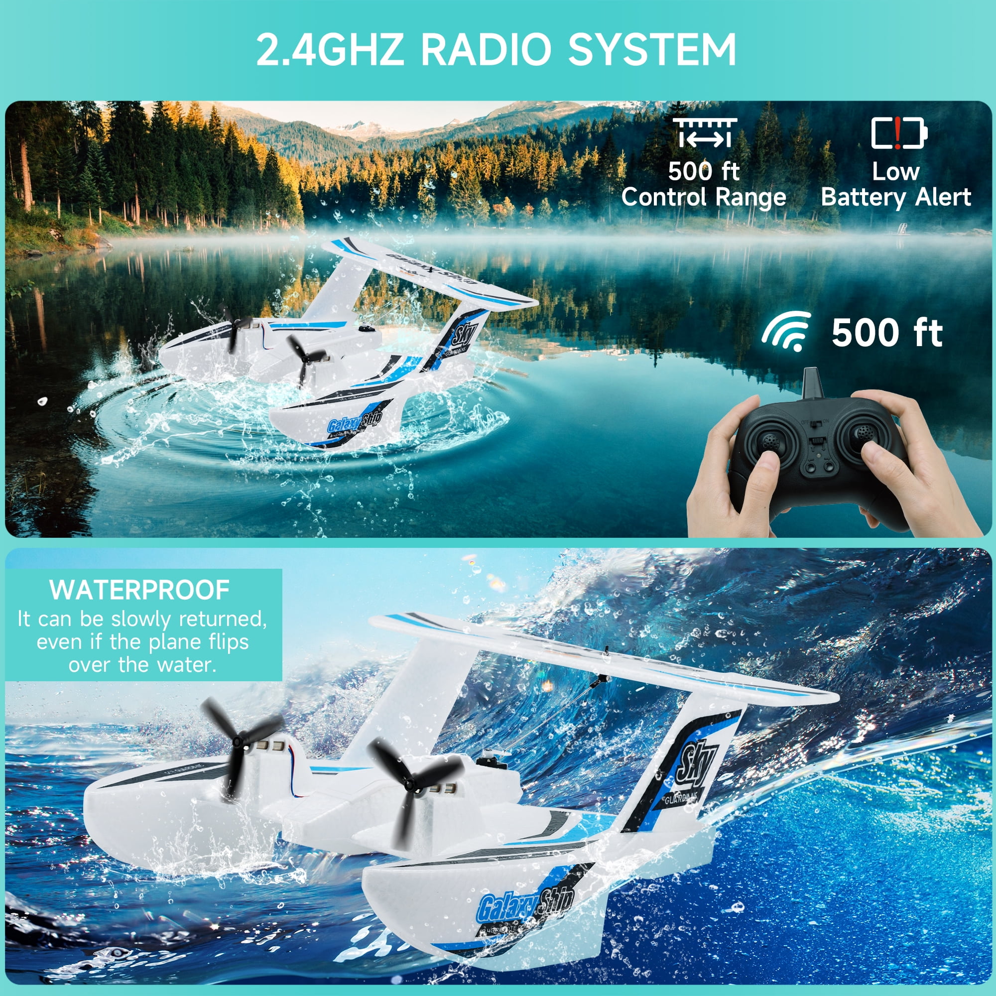 Bruce&Shark RC Plane Remote Control Airplanes for Water Land & Air, Tri-Phibian Aircraft, RC Airplane, 2.4GHz RTF Airplane Glider for Boys Girls Kids Adult