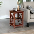 thumbnail image 5 of eHemco Solid Wood Square End Table with X-Design, Side Table with Storage Shelves, Cherry, 5 of 6