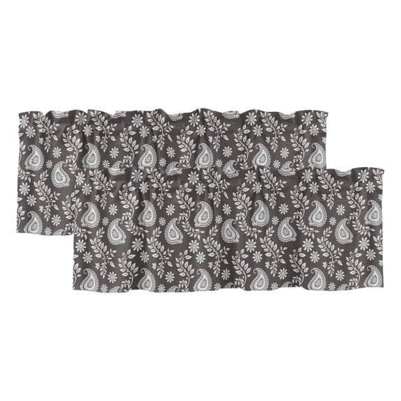 2 Pack Grey Paisley Valances for Windows Bedroom Living Room Window Treatments, Ethnic Vintage Floral Botanical Abstract Rod Pocket Valance Drapes Short Kitchen Curtains Over Sink 42"x18"