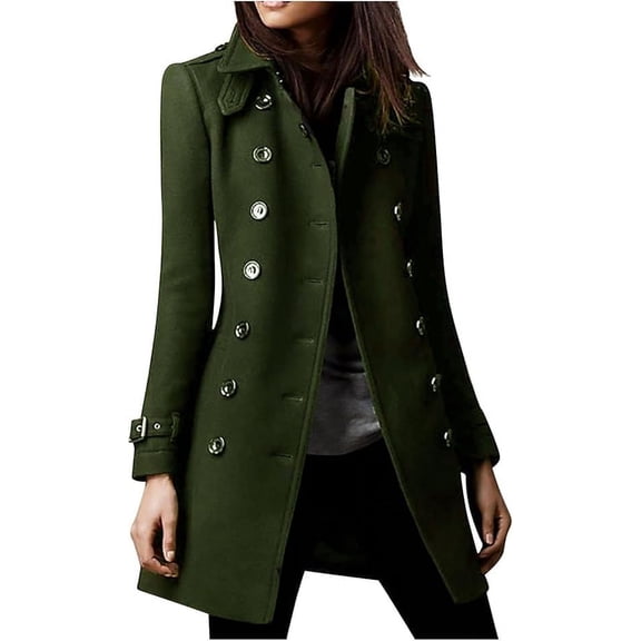 Trench Coat for women 2024 Winter Thick Double Breasted Notch Lapel long sleeve Wool Blend Pea Coat