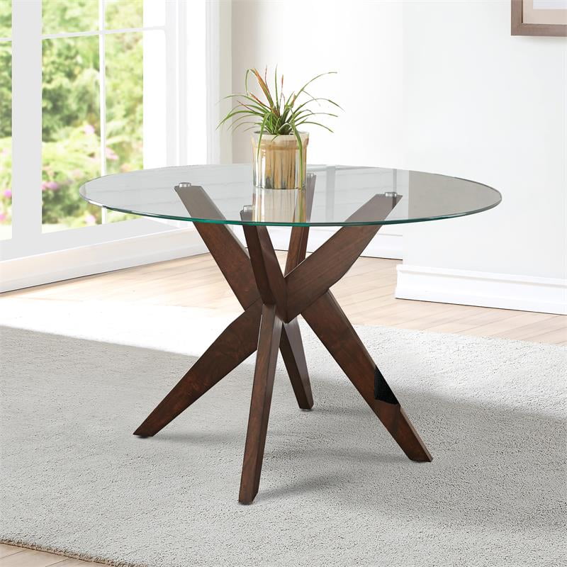 Amalie 48 Round Glass Top Brown Base, Round Glass Dining Table Set Canada