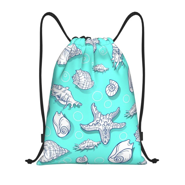Fotbe Seashell And Starfish Bolsa Mochila con Cordón Estampada, Bolsa de Gimnasio Deportiva, Bolsa Cinch, Bolsa con Cordón para Hombres y Mujeres-Small