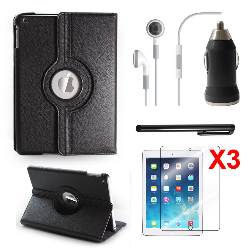 Ultra 360 Roating Case+Screen Skin+Headset+Car Charger for Apple iPad Air,iPad 5