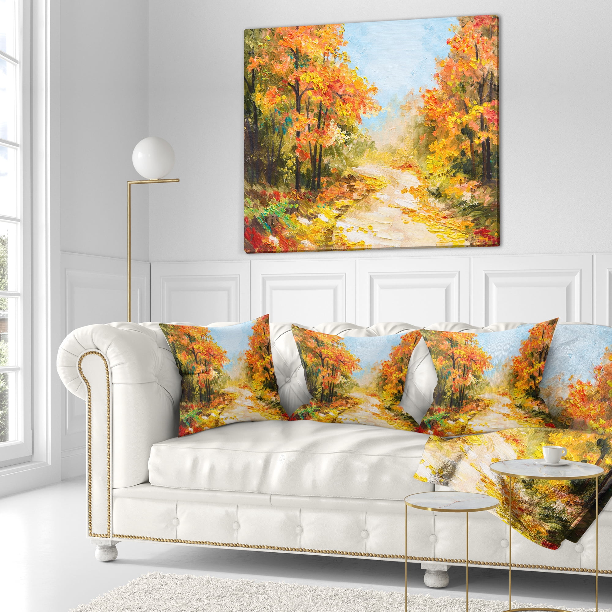 Designart Path in Autumn Forest - Landscape Printed Throw Pillow - 18x18