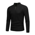 thumbnail image 2 of Miluxas Men's Quarter Zip Pullover Sweater Cable Knit Mock Neck Sweater Classic Casual Sweater Black L(L), 2 of 5