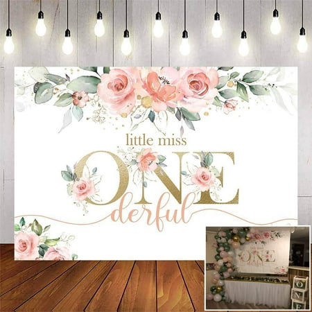 Image of Miss Onederful Birthday Backdrop Pink Floral 1st Birthday Backdrop Sweet Baby Girl First Birthday Party