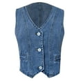 thumbnail image 3 of Women's Denim Vest Top V Neck Sleeveless Button Down Cropped Jean Jacket Western Style Trendy Casual Outfit, 3 of 4