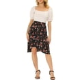 thumbnail image 2 of INSPIRE CHIC Women's Floral A-Line Flared Zipper Chiffon Midi Skirt Black M, 2 of 6