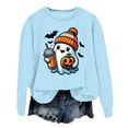 thumbnail image 4 of Halloween Sweatshirt for Women Hoodless Sweatshirt Oversized Crewneck Sweatshirt for Women Long Sleeve Pullover Comfort and Relaxed Fit Blue L, 4 of 4