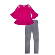 Sequin Print Peasant Top & Legging, 2-Piece Outfit Set (Little Girls & Big Girls)