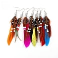 thumbnail image 4 of Pendientes largos de plumas de pavo real con cuentas de arroz bohemias de estilo retro en gran stock, 4 of 6