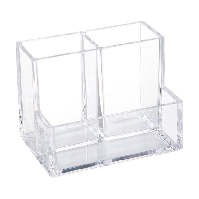 Portalápices de escritorio transparente y duradero para almacenamiento en la encimera Organizador de vasos para lápices de acrílico de 3 secciones