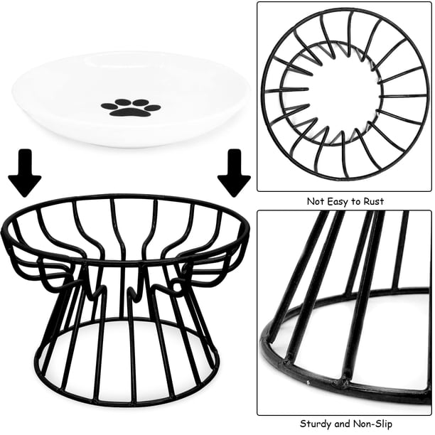Comedero Elevado Para Gatos Con Soporte De Bambú Y Cuenco De Cerámica | Inclinado Antivómitos Y Antifatiga De Bigotes