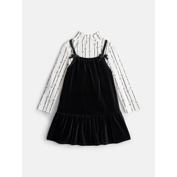 Wonder Nation Toddler Girls Velvet Cami Dress and Mock Neck Tee Set, 2 Piece, Sizes 12M-5T