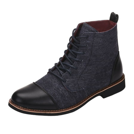 Sexlip Men s Canvas Boots Lace Up Ankle Boots Leather Toe Comfortable Winter Fall Shoes Outdoor Fashion Color Block Shoes Blue 41