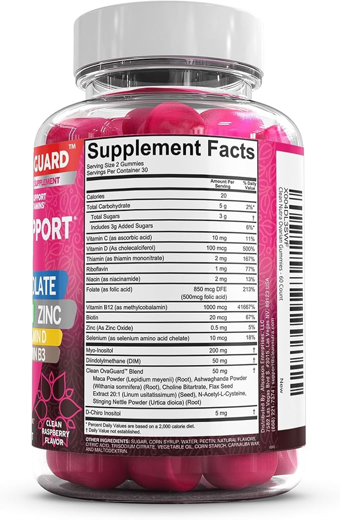 Ovarian Health Support | Myo-Inositol & D-Chiro Inositol Gummies | Folate Selenium Zinc Vitamin C D B1 B3 Maca Root Ashwagandha Choline Bitartrate Flax Seed Stinging Nettle N Acetyl Cysteine Clean