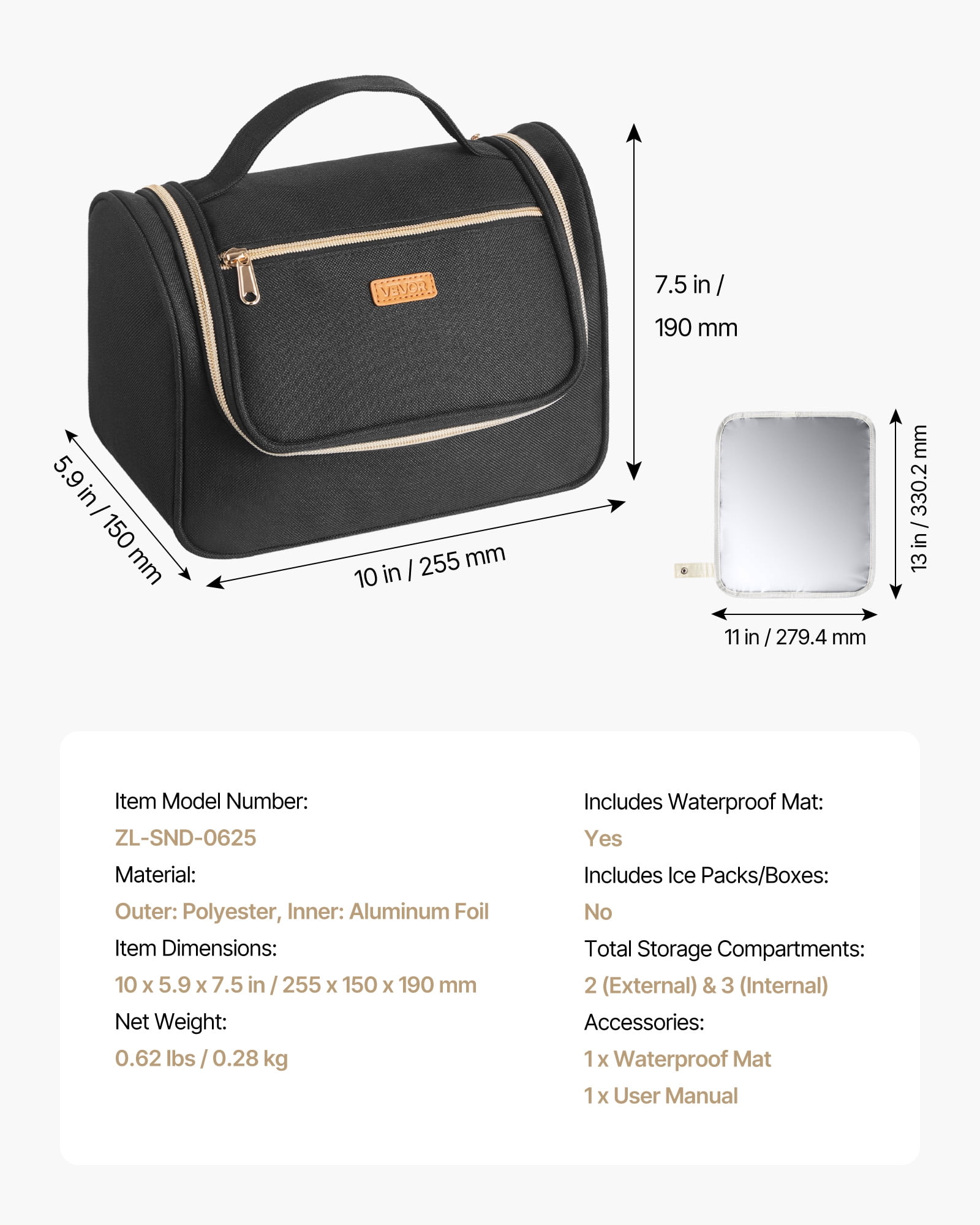 VEVOR Wearable Breast Pump Bag, Breast Feeding Bag with Waterproof Mat, Fits for M5/M6, Pumping Accessories & Breastmilk Storage, Portable Pump Carrying Case for Work, Travel & Family Use, Black
